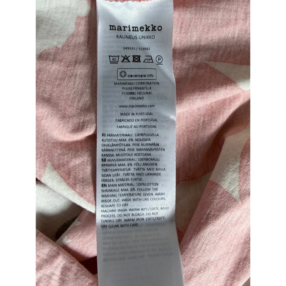 Marimekko Kauneus Unikko Pink Floral Cotton Shift Dress 3/4 Sleeve 049395 - Picture 4 of 9